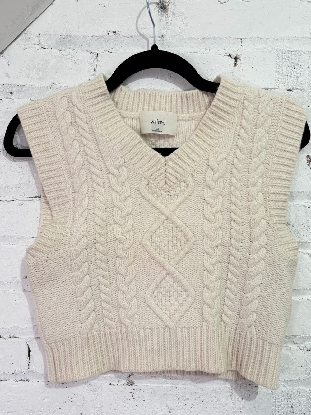 Aritzia Wilfred Merino Wool Cable Knit Sweater Vest Cream Size XS